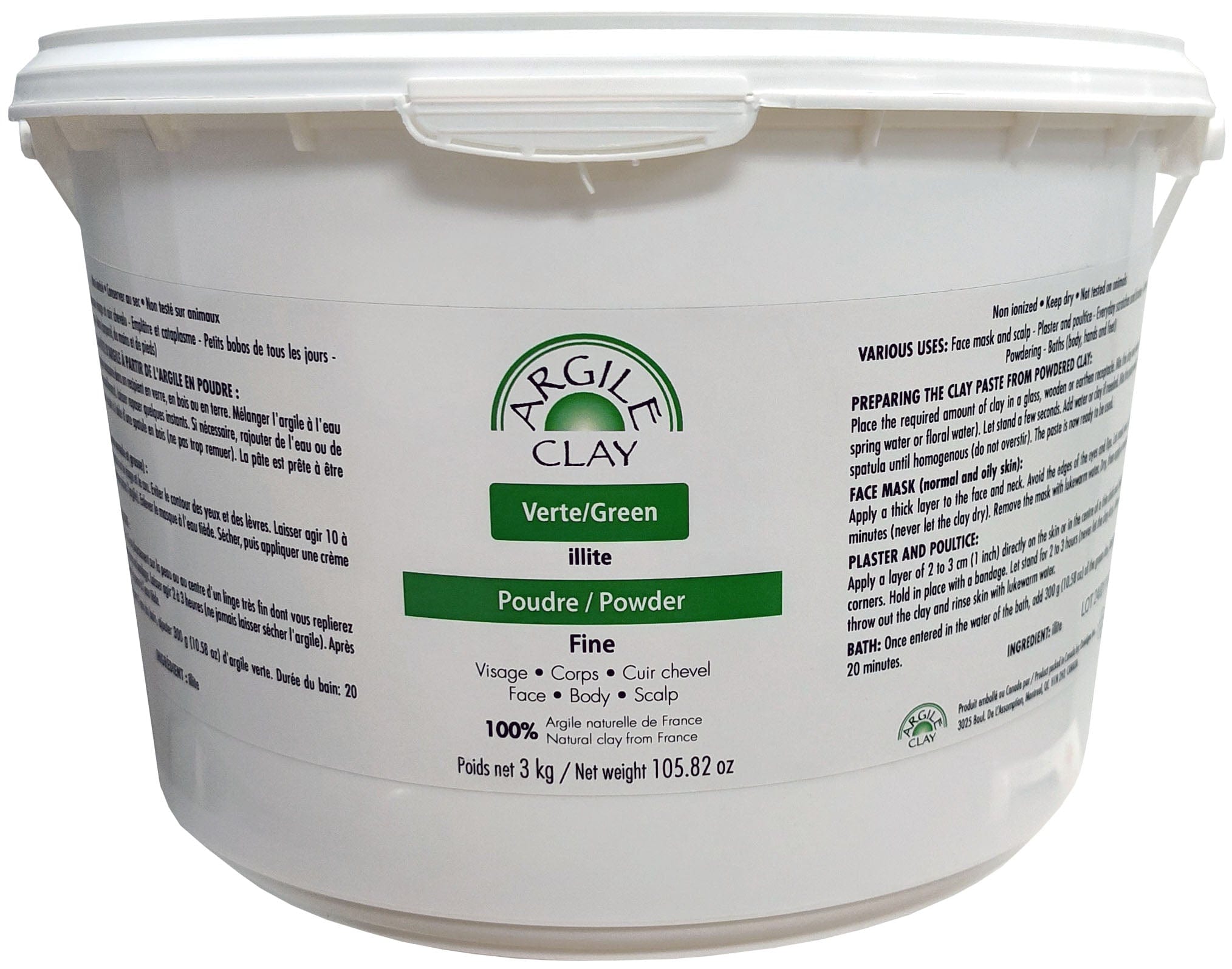 ARGILE CLAY Suppléments Argile verte illite fine  3kg