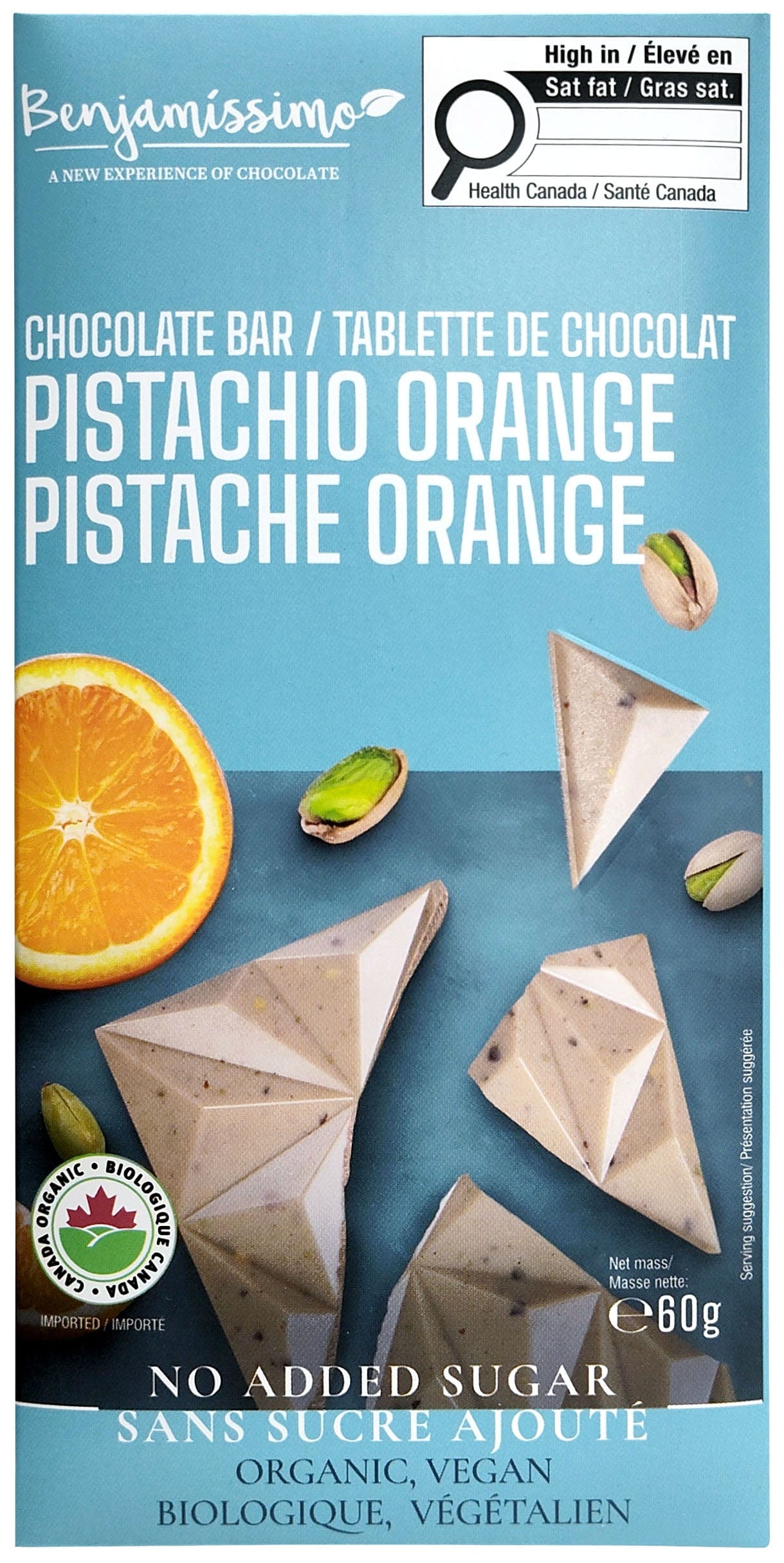 BENJAMISSIMO Épicerie Chocolat pistaches et orange bio 60g