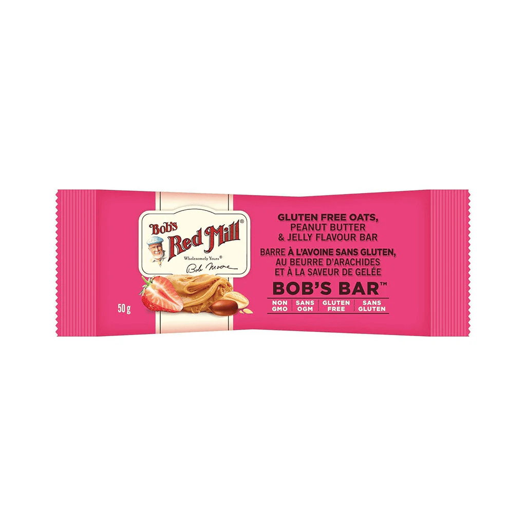 BOB'S RED MILL Épicerie Barre à l'avoine sans gluten au beurre d'arachides et à la saveur de gelée aux fraises 50g
DATE DE PÉREMPTION : 29 AOÛT 2026