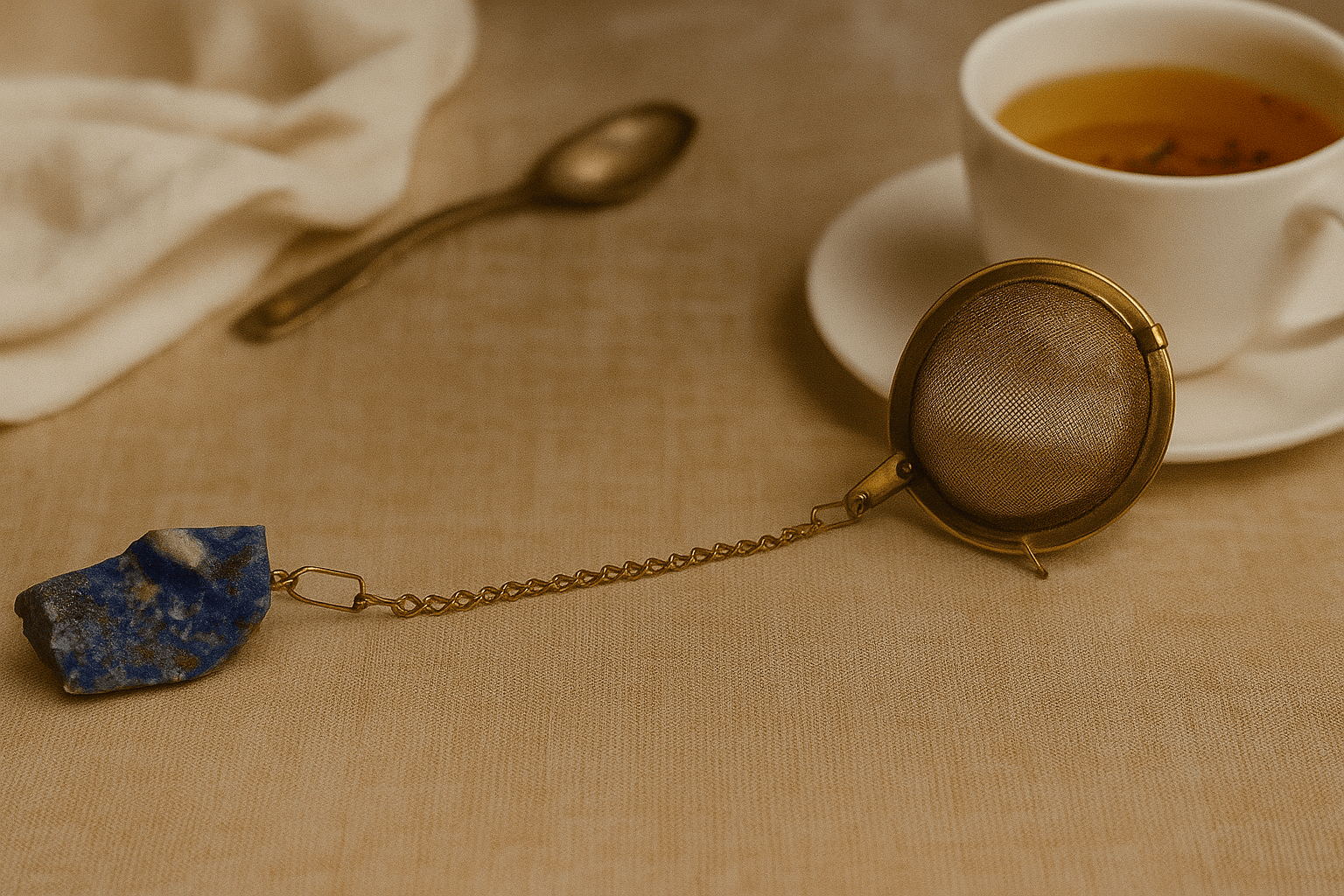 BOUTIQUE CADEAUX Boutique cadeaux Boule à thé ou tisane couleur or avec pierre précieuse lapis-lazuli (1un)