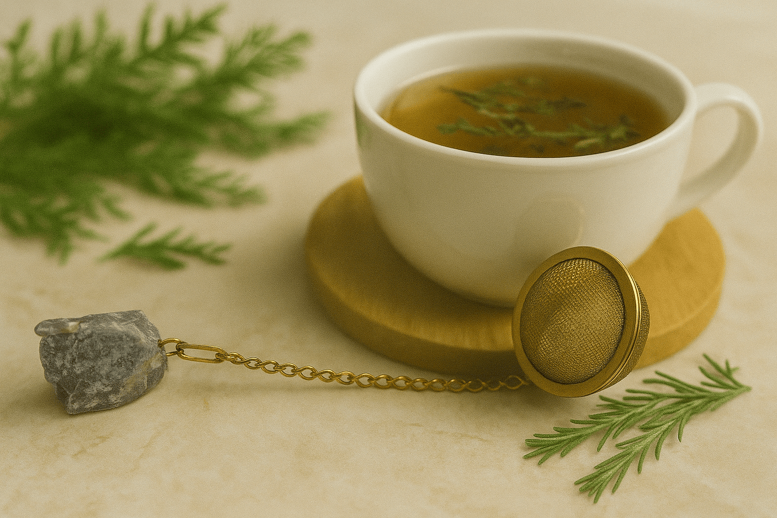 BOUTIQUE CADEAUX Boutique cadeaux Boule à thé ou tisane couleur or avec pierre précieuse quartz fraise (1un)