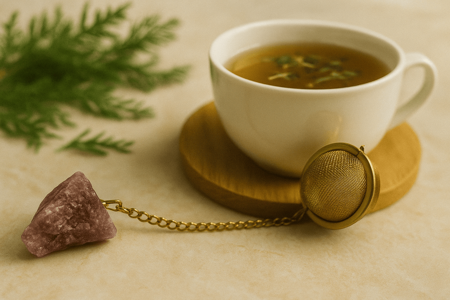 BOUTIQUE CADEAUX Boutique cadeaux Boule à thé ou tisane couleur or avec pierre précieuse tourmaline rose (1un)