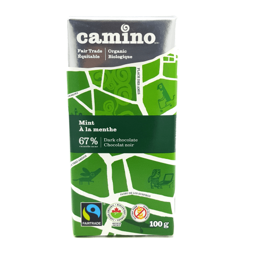 CAMINO Épicerie Chocolat menthe 67% bio 100g
DATE DE PÉREMPTION : 31 AOÛT 2025