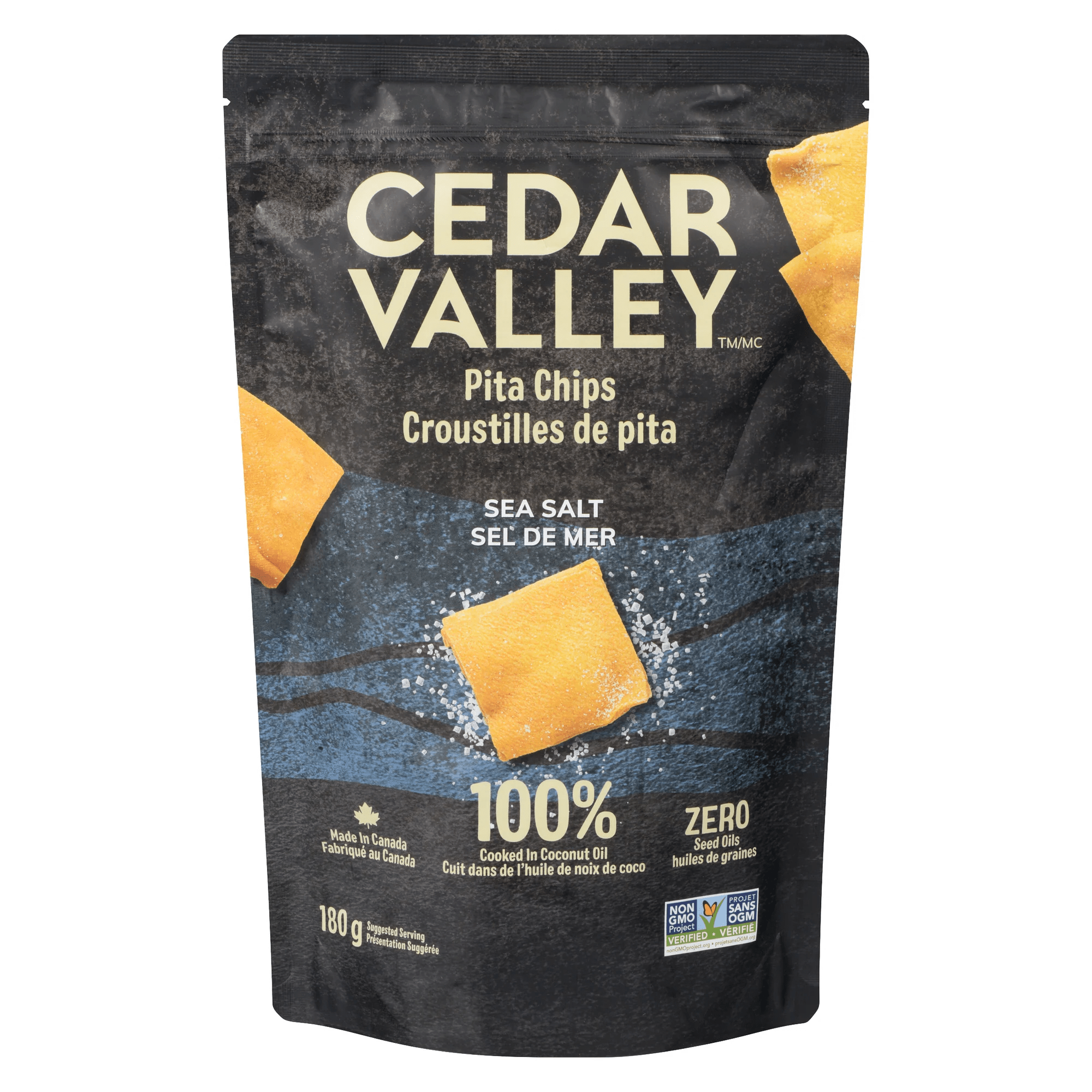 CEDAR VALLEY Épicerie Croustilles de pita sel de mer 180g