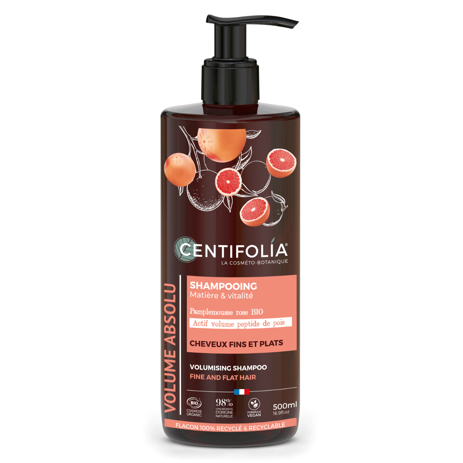 CENTIFOLIA Soins & beauté Shampoing volumisant (cheveux fin et plats) (pamplemousse et rose) 500ml