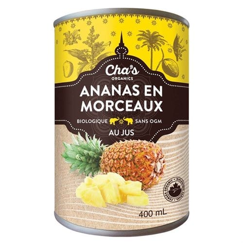 CHA'S ORGANIC Épicerie Ananas en morceaux au jus bio 400ml