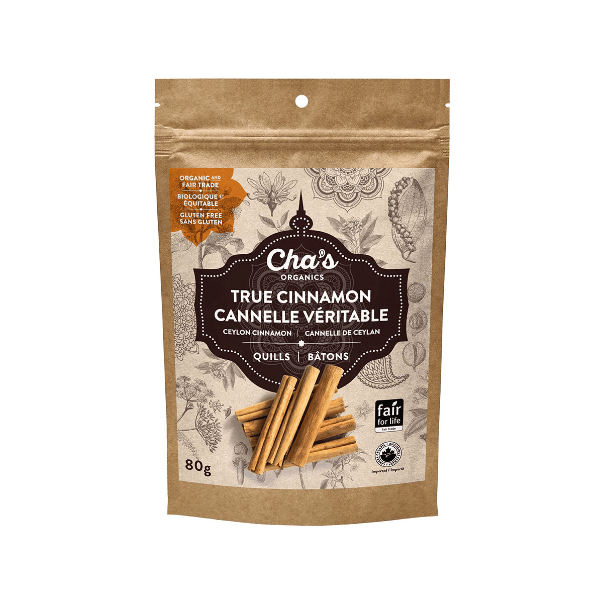 CHA'S ORGANIC Épicerie Bâtons cannelle de Ceylan véritables bio 80g