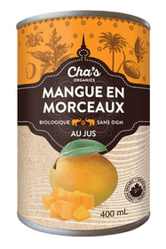 CHA'S ORGANIC Épicerie Mangues en morceaux au jus bio 400ml
DATE DE PÉREMPTION : 9 JUIN 2025