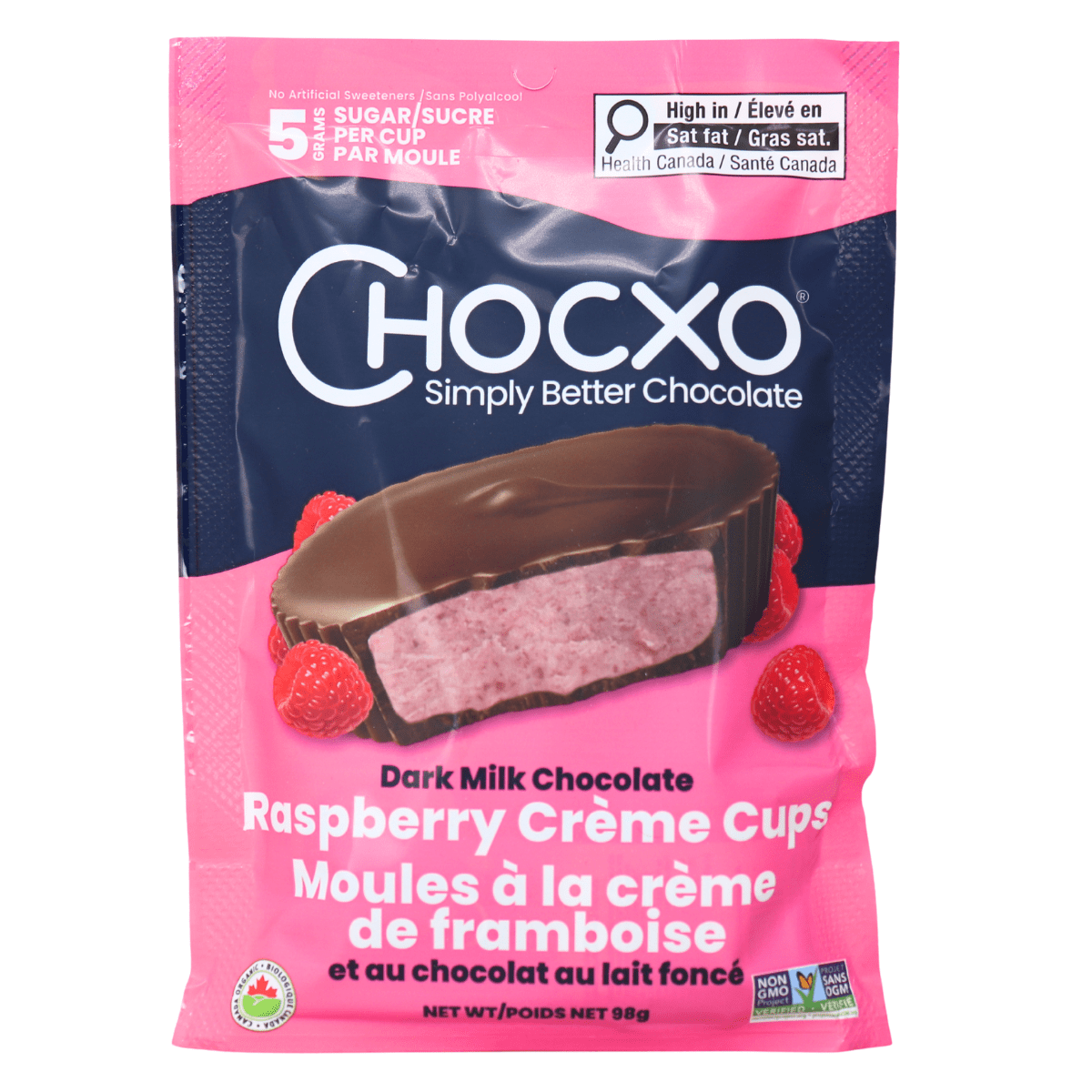 CHOCXO Épicerie Moules à la crème de framboises et au chocolat foncé 98g