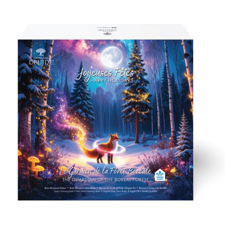 DRUIDE Soins & beauté Coffret le gardien de la forêt boréale ( Druide bain moussant anti-stress 250ml / Druide bain moussant detox 250ml / Druide beurre de karité et huile d'argan 50g / Druide baume à lèvres à la vanille 5g) 1coffret