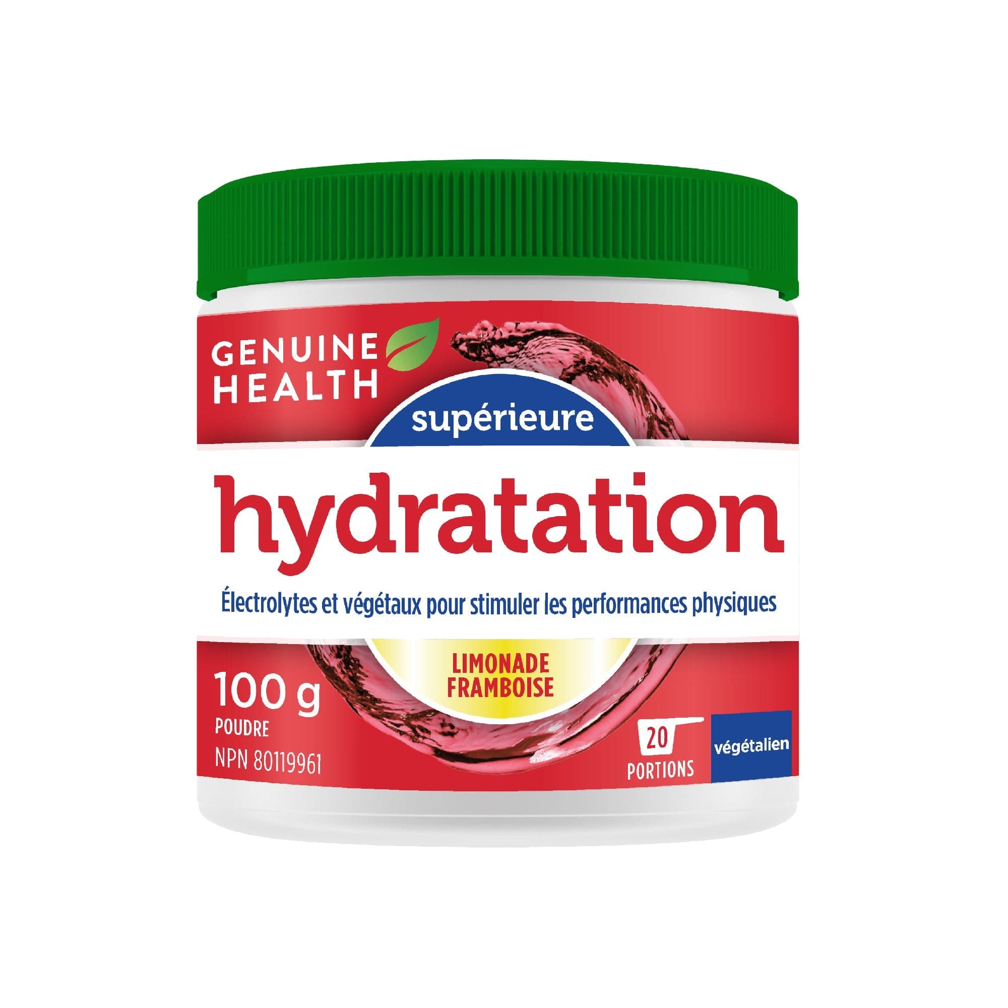 GENUINE HEALTH Suppléments Enhanced hydratation (limonade framboises)  100g
DATE DE PÉREMPTION : 31 OCTOBRE 2024