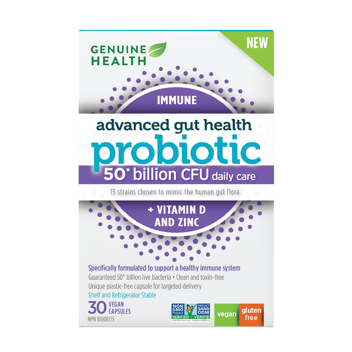 GENUINE HEALTH Suppléments Probiotique santé immunitaire (50 milliards d'UFC) 30vcaps