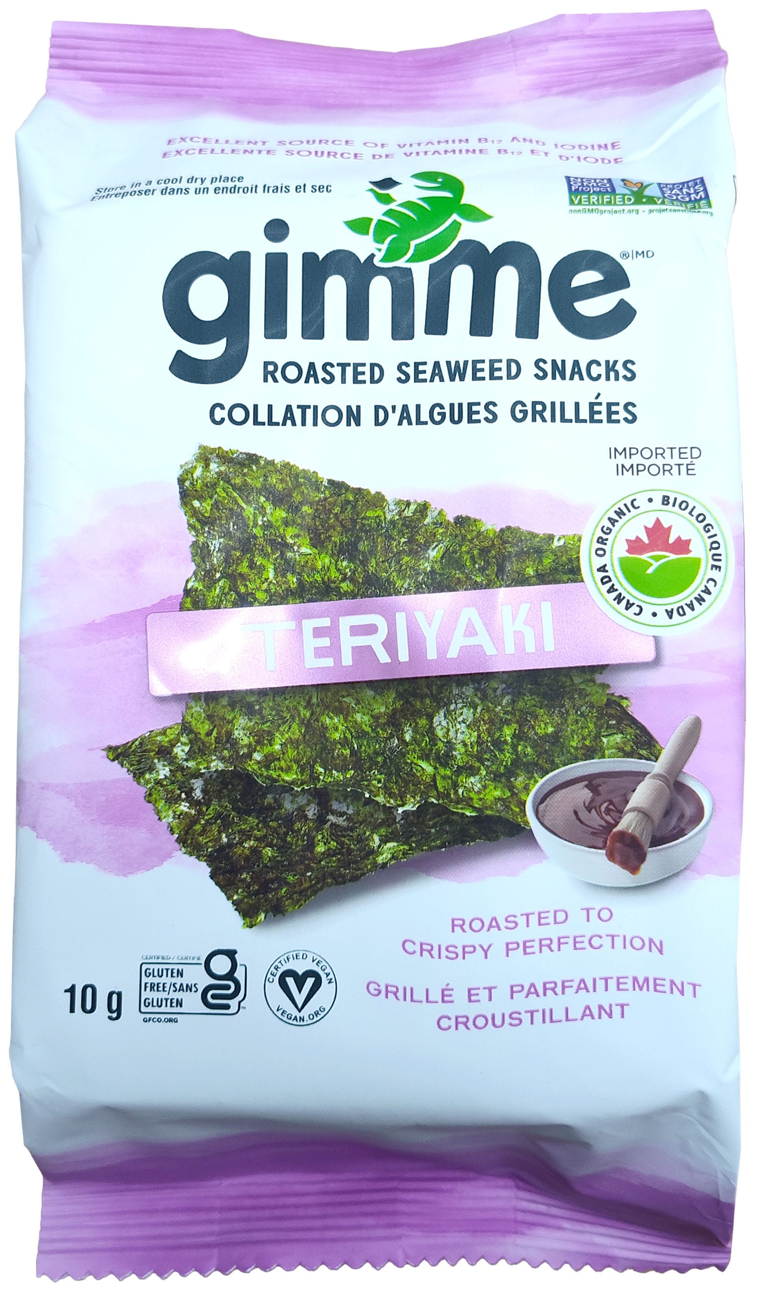 GIMME Épicerie Croustilles d'algues grillées au teriyaki biologiques 10g
DATE DE PÉREMPTION : 30 SEPTEMBRE 2026