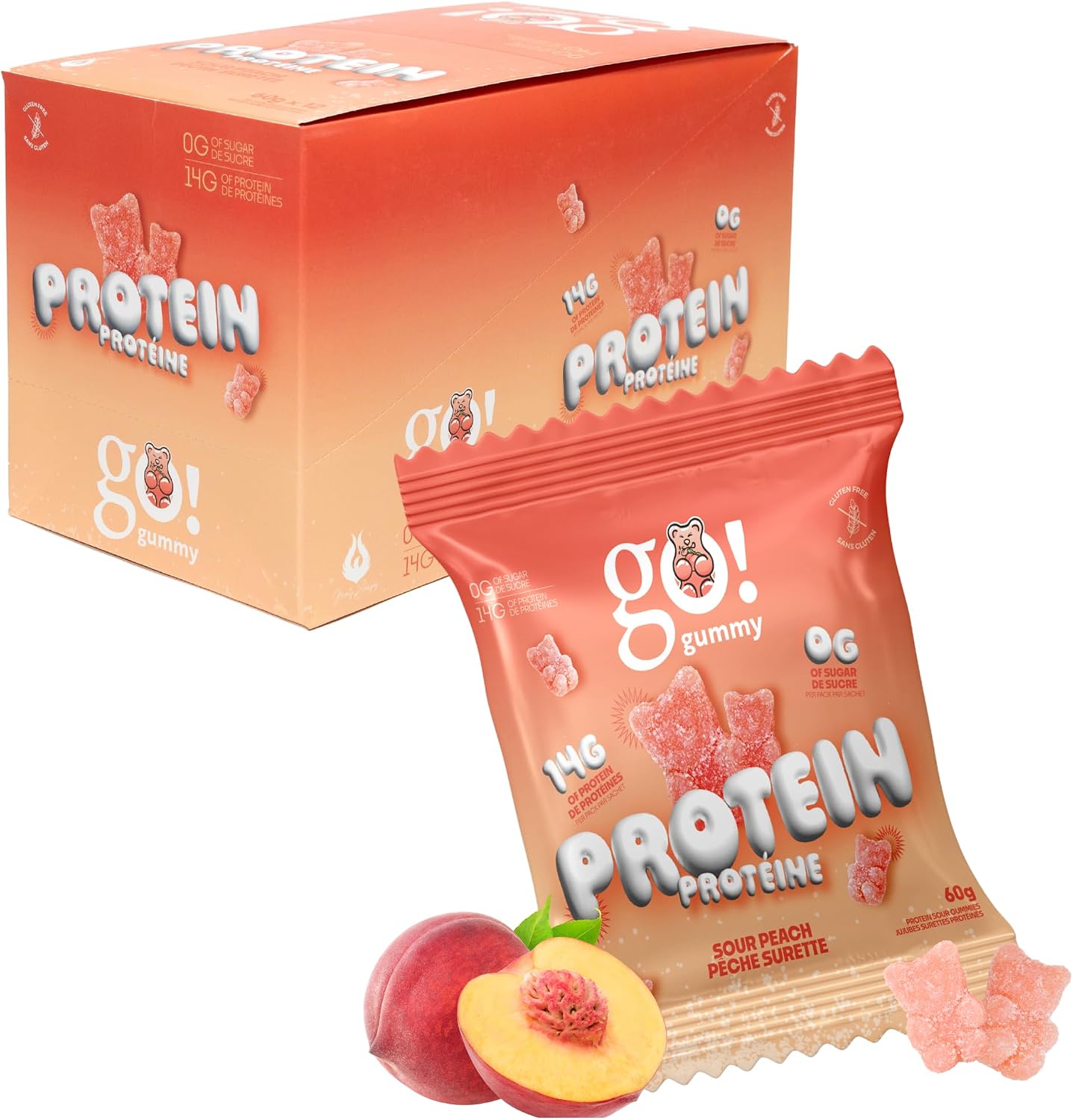 GO NUTRITION Épicerie Go gummy - bonbons protéinés Pêche surette 12x60g