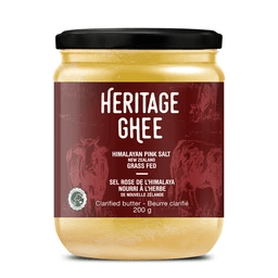 HERITAGE Épicerie Beurre ghee clarifié nourri à l'herbe au sel rose de l'Himalaya 200g
