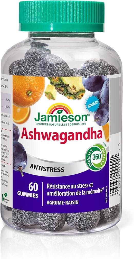 JAMIESON Suppléments Ashwagandha gummies (agrumes/raisin) 60gummies
