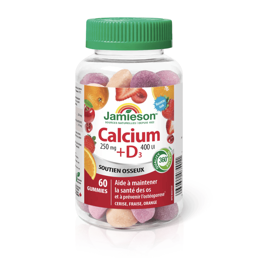 JAMIESON Suppléments Calcium + D3 gummies (cerises/fraises/oranges) 60gummies