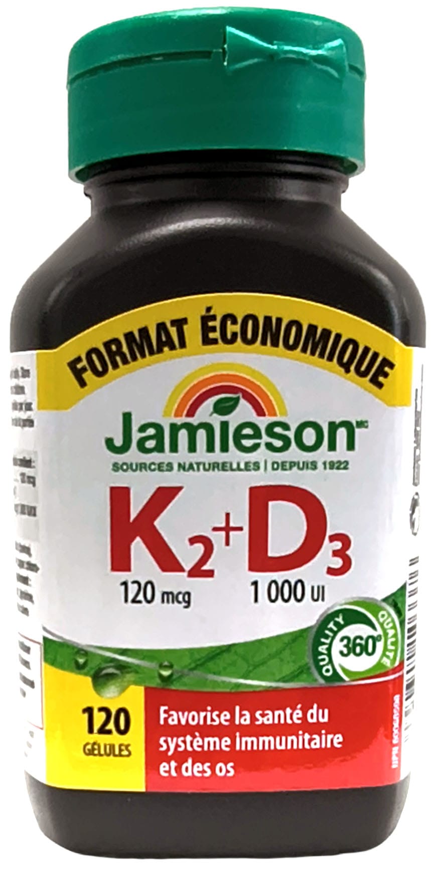 JAMIESON Suppléments K2 (120mcg) + D3 (1000ui) 120gels