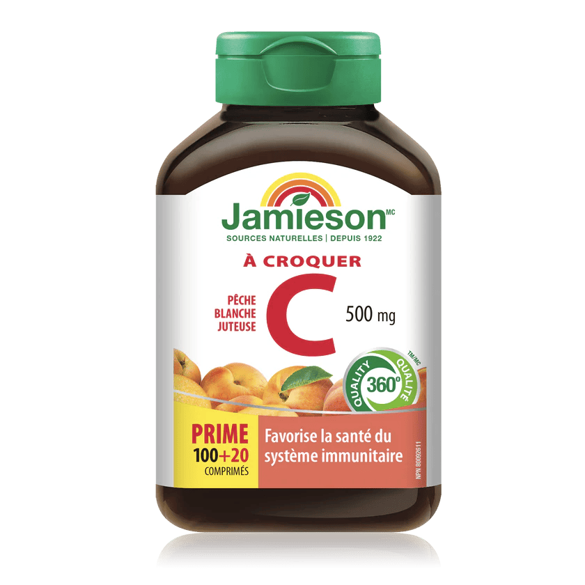 JAMIESON Suppléments Vitamine C croquable (500mg) (pêche) 100+20comp