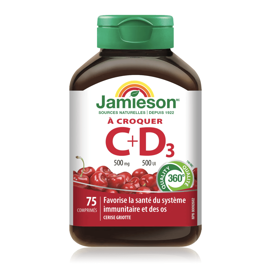 JAMIESON Suppléments Vitamine C+D croquable (cerise) 75comp