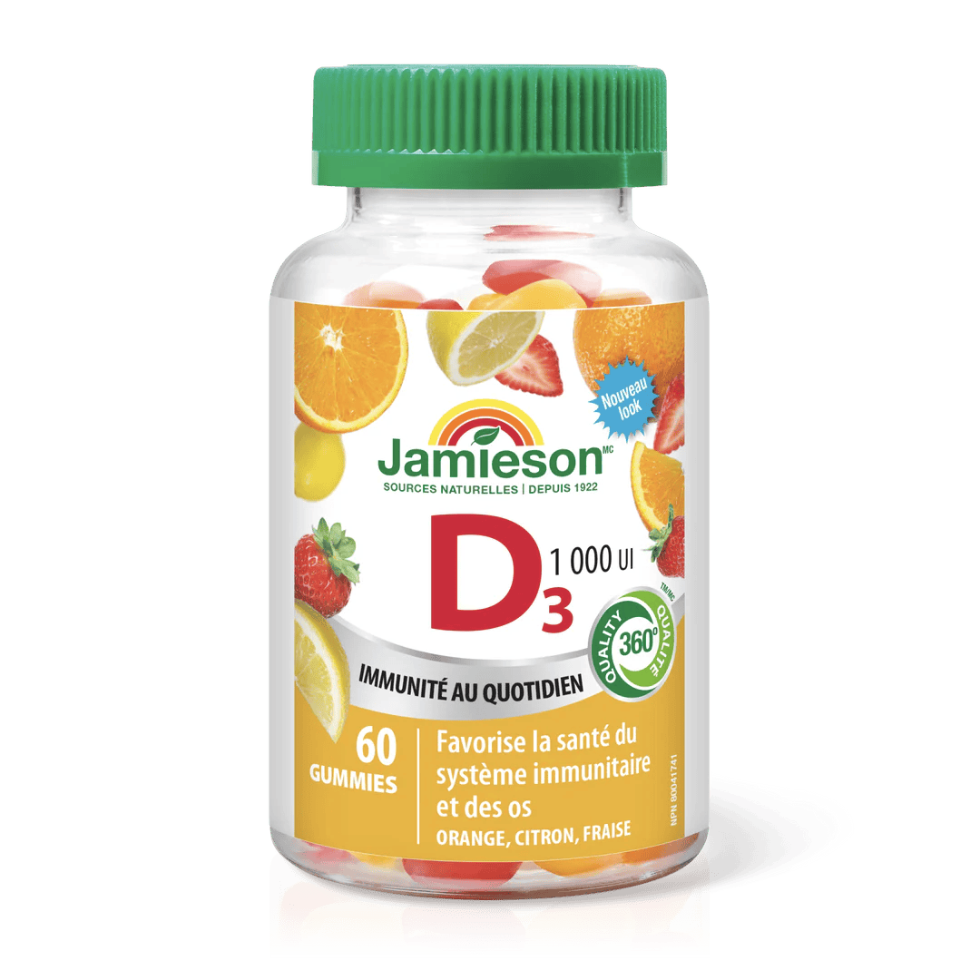 JAMIESON Suppléments Vitamine D3 (1000 ui) gummies (orange/citron/fraises) 60gummies