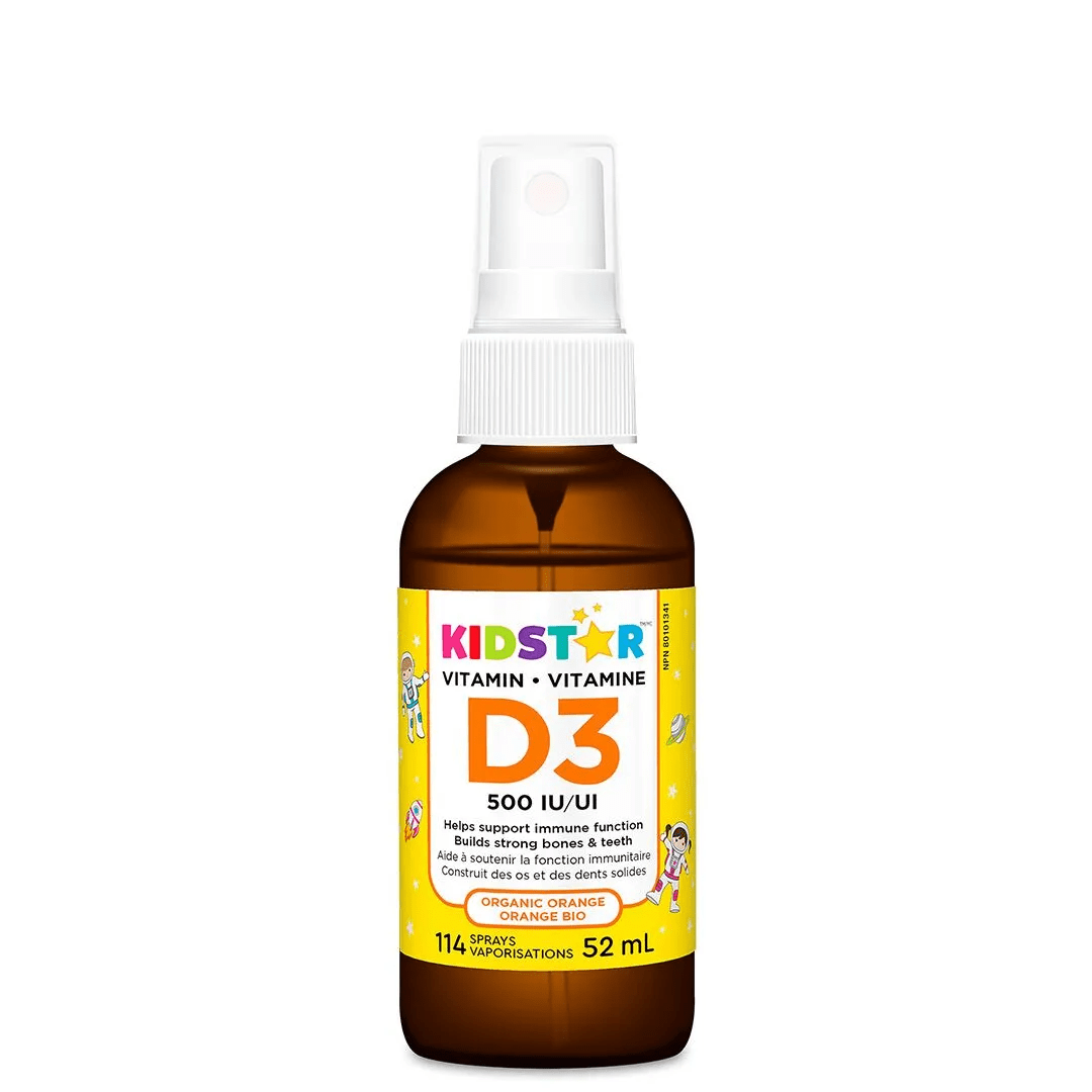 KIDSTAR NUTRIENTS Suppléments Vitamine D3 500 IU vaporisateur (orange bio) 52ml
DATE DE PÉREMPTION : 31 JUILLET 2025