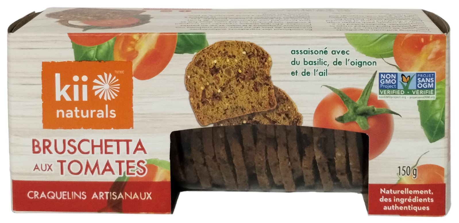 KII NATURALS Épicerie Craquelins artisanaux bruschetta aux tomates 150g