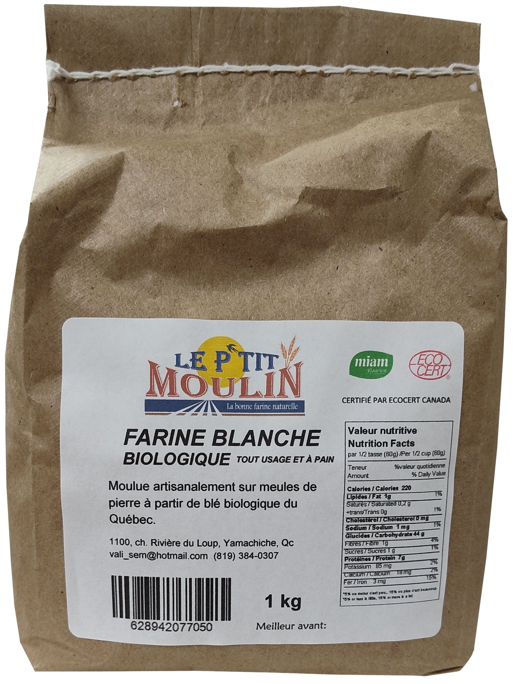 LE P'TIT MOULIN Épicerie Farine blanche tout-usage et à pain bio 1kg