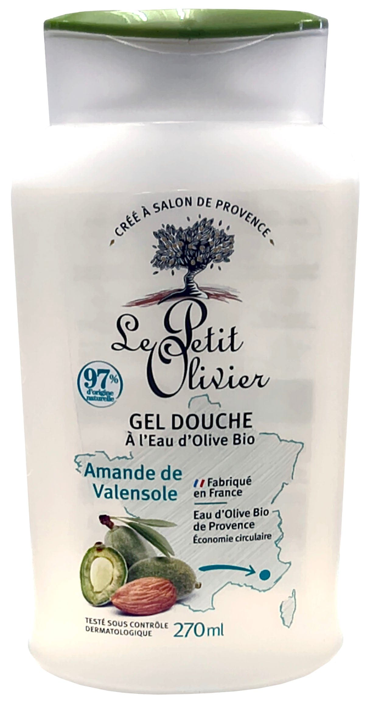 LE PETIT OLIVIER Soins & beauté Gel douche à l'eau d'olive bio amande de Valensole 270ml