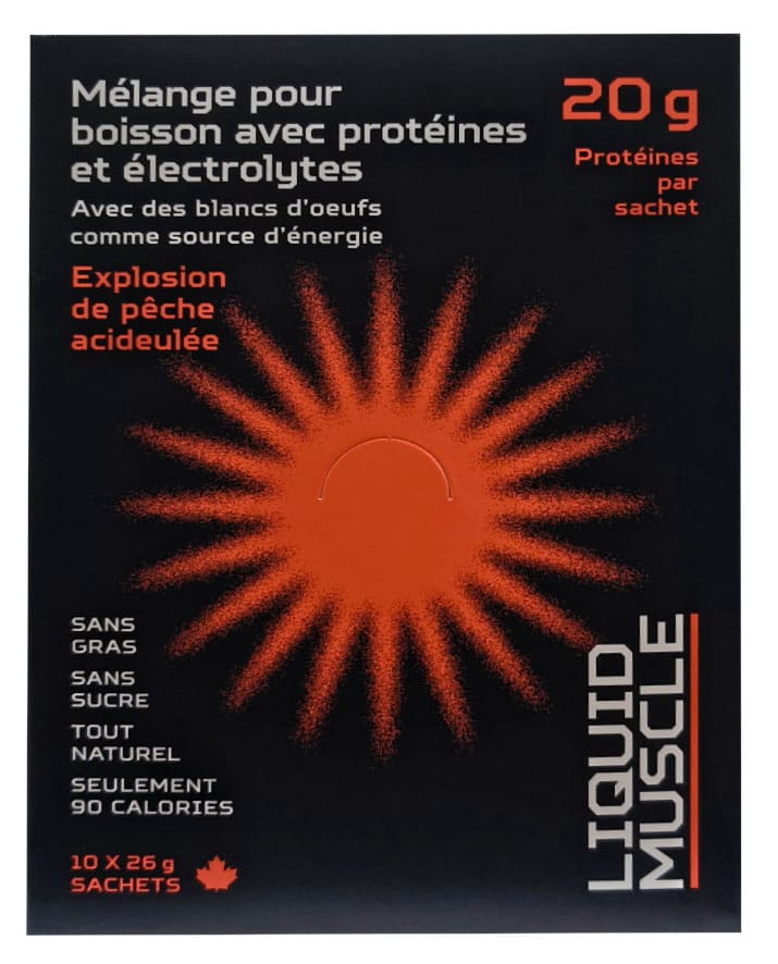 LIQUID MUSCLE Nutrition sportive Mélange pour boisson avec protéines et électrolytes (explosion pêche acidulée) 10x26g