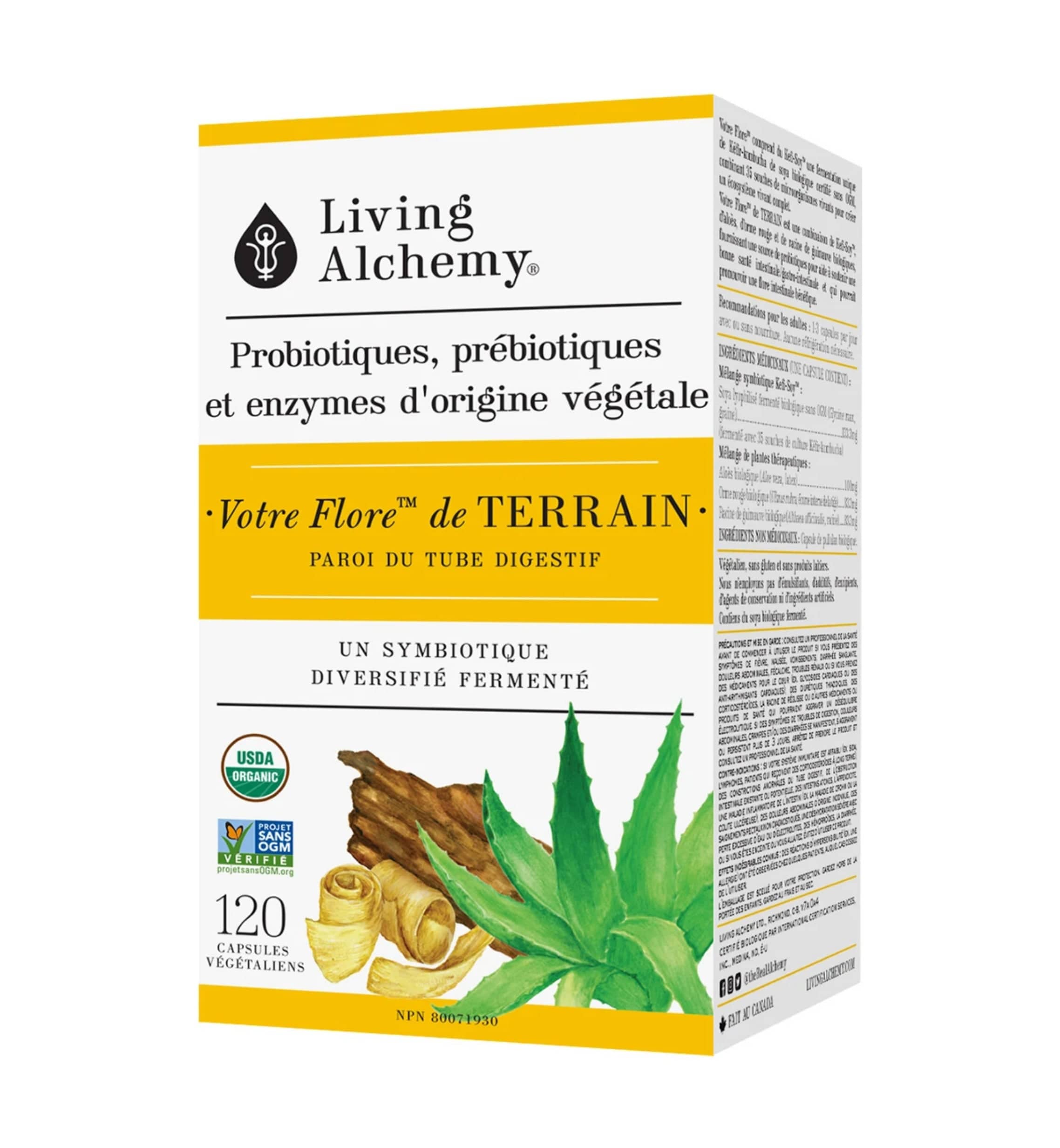 LIVING ALCHEMY Suppléments Votre flore de terrain (Probiotiques, prébiotiques et enzymes d'origine végétale) 120vcaps