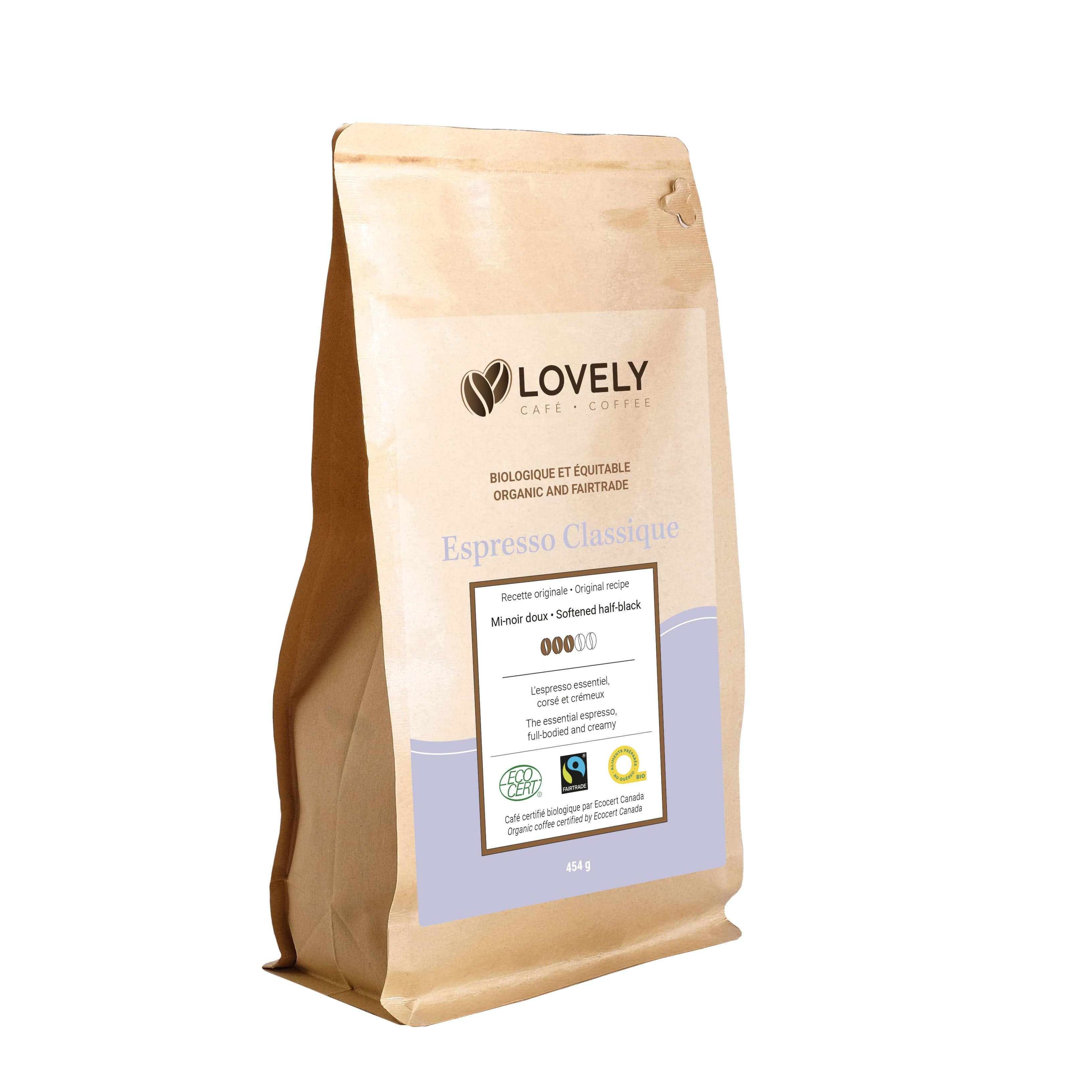 LOVELY CAFÉ Épicerie Café espresso classique en grain bio 454g
