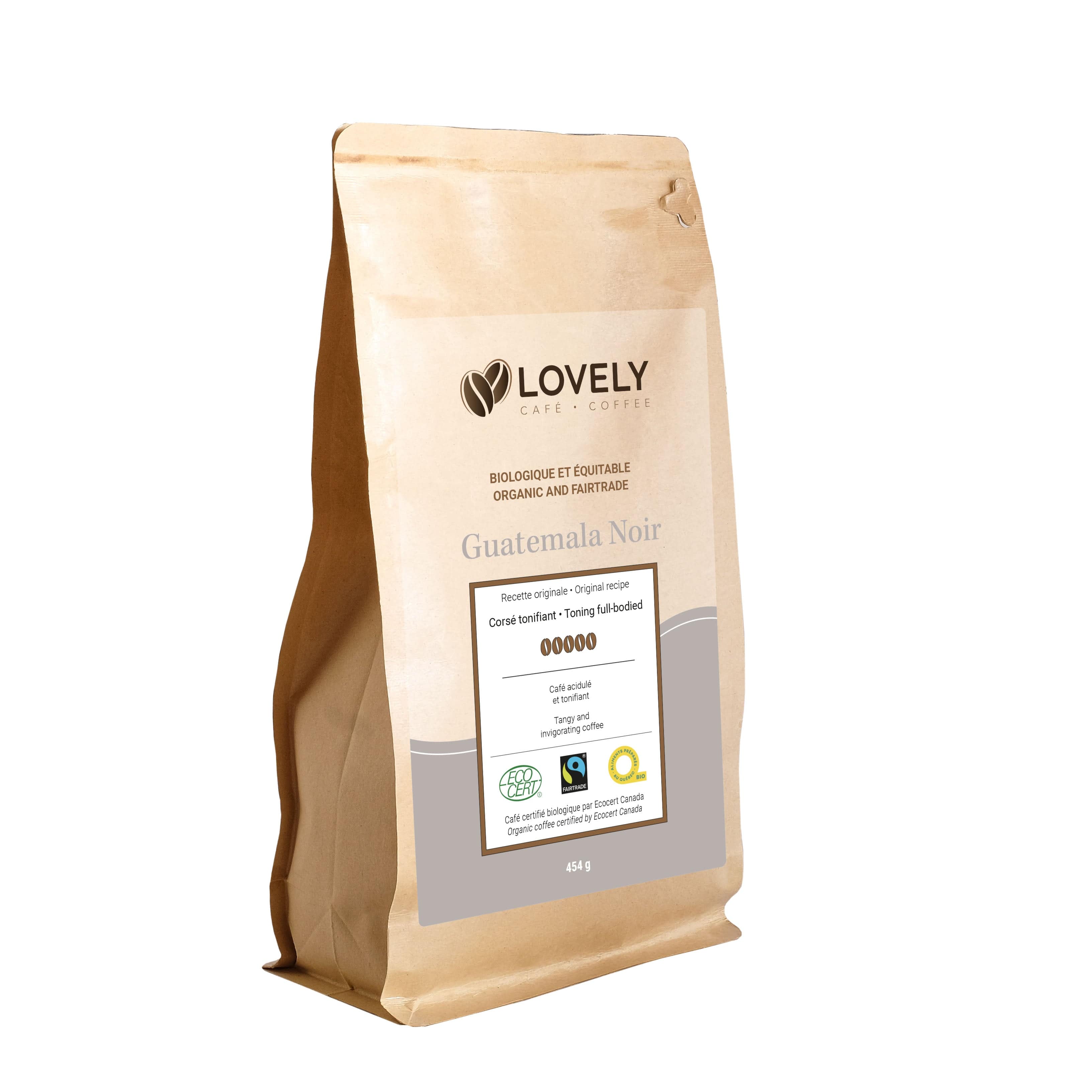 LOVELY CAFÉ Épicerie Café guatemala noir en grain bio 454g