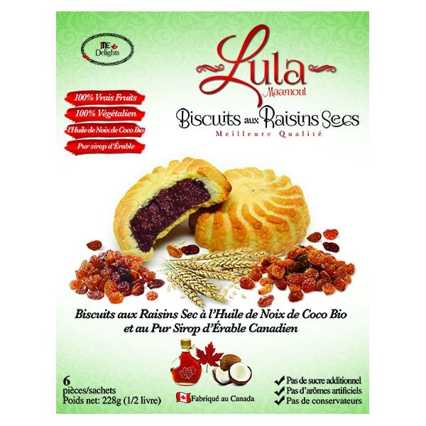 LULA MAAMOUL Épicerie Biscuits aux raisins secs 6 un
DATE DE PÉREMPTION : 30 JUIN 2025