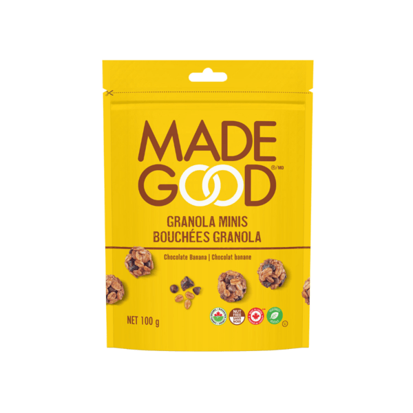 MADE GOOD Épicerie Bouchées granola chocolat et banane bio 100g
DATE DE PÉREMPTION : 13 JUIN 2025
