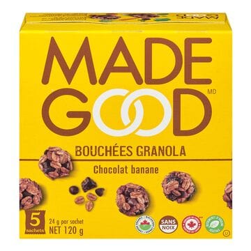 MADE GOOD Épicerie Bouchées granola chocolat et bananes bio 5x24g