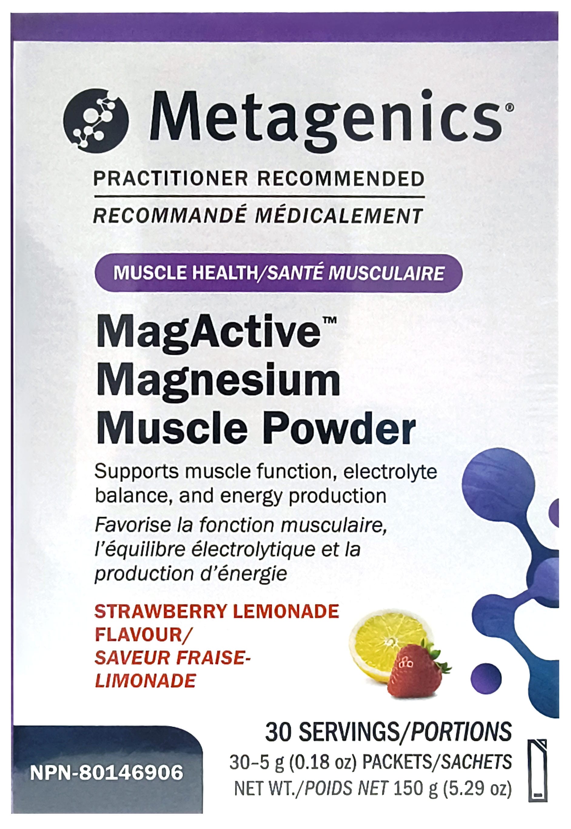 METAGENICS Suppléments MagActive magnésium muscle (fraise/limonade) 30s
