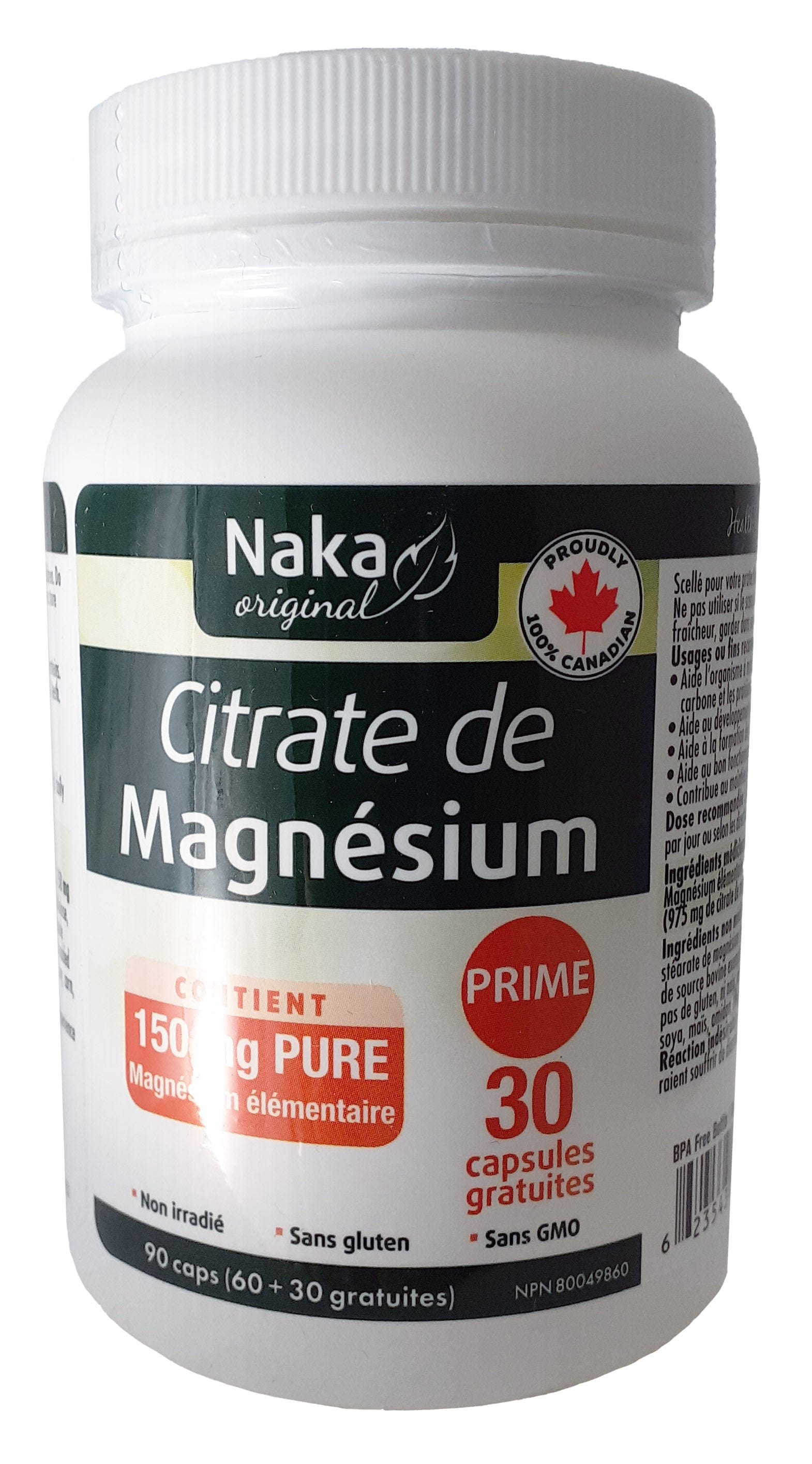 NAKA Suppléments Citrate de magnésium (150mg) 90caps
