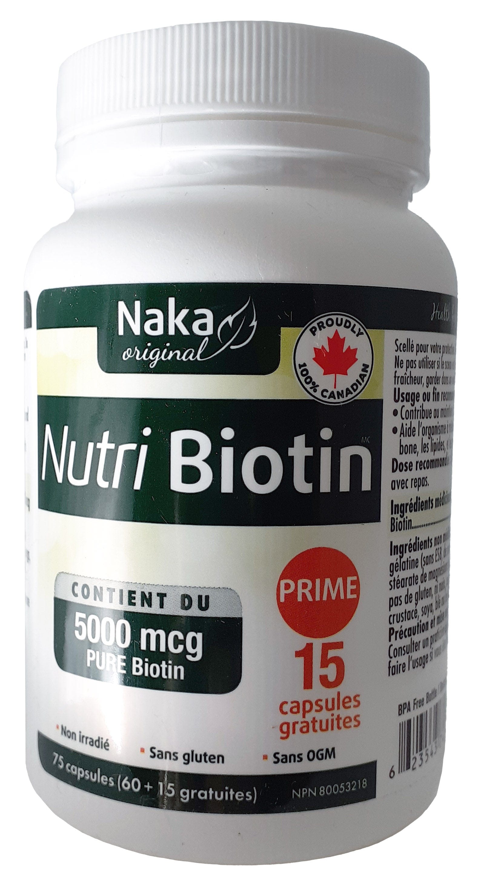 NAKA Suppléments Nutri biotin (5000mcg) 75caps