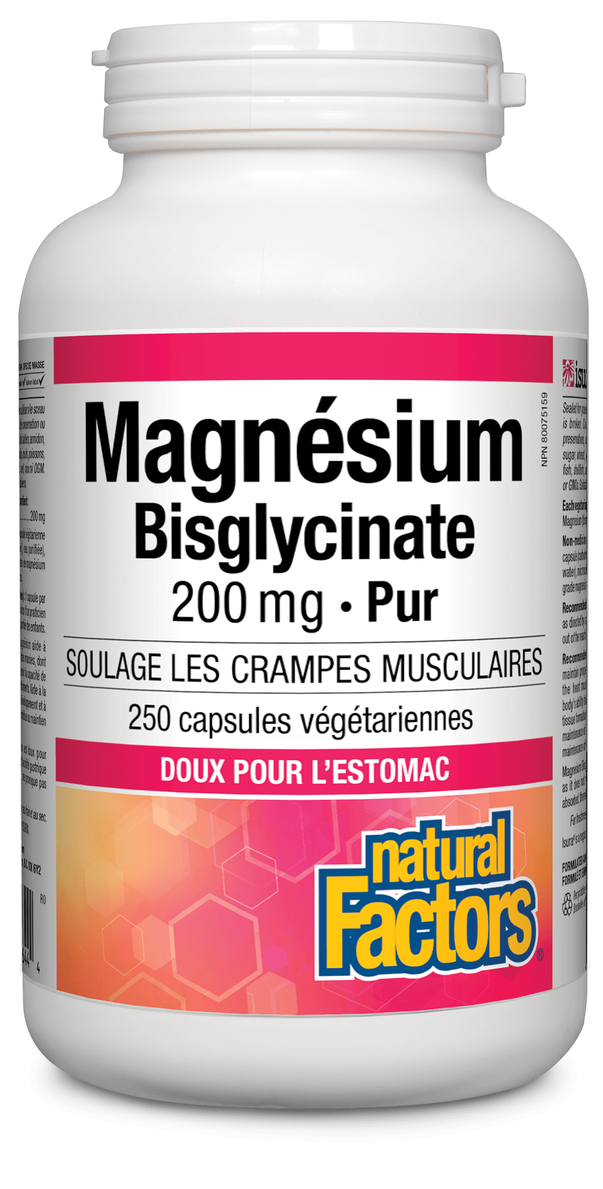 NATURAL FACTORS Suppléments Magnésium bisglycinate (200 mg) 250vcaps