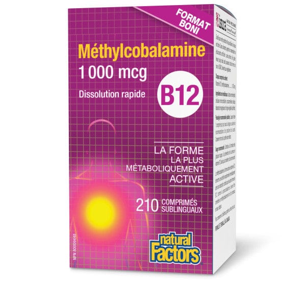 NATURAL FACTORS Suppléments Vitamine B12 méthylcobalamine (1000mcg) (sublinguale)  210comp