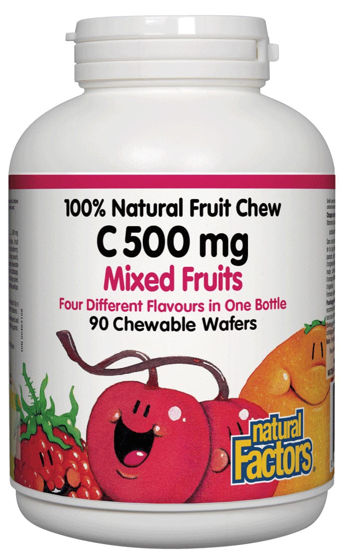 NATURAL FACTORS Suppléments Vitamine C (500mg) (fruits mélangés 4 arômes 100% naturelle/masticable) 90comp