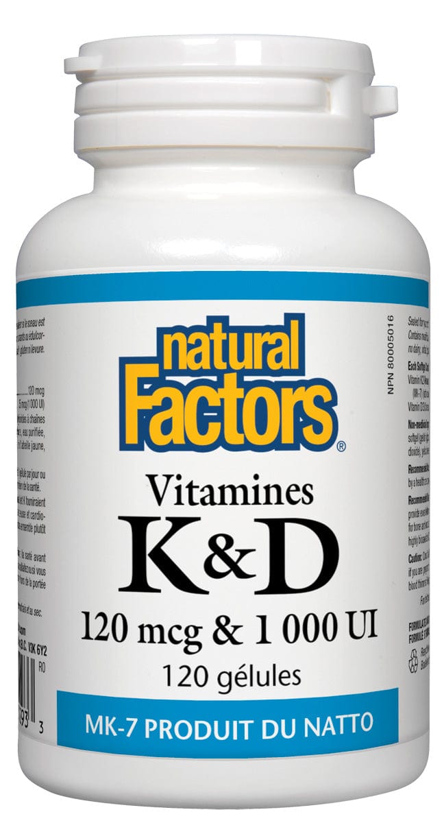 NATURAL FACTORS Suppléments Vitamine K et D 120gel