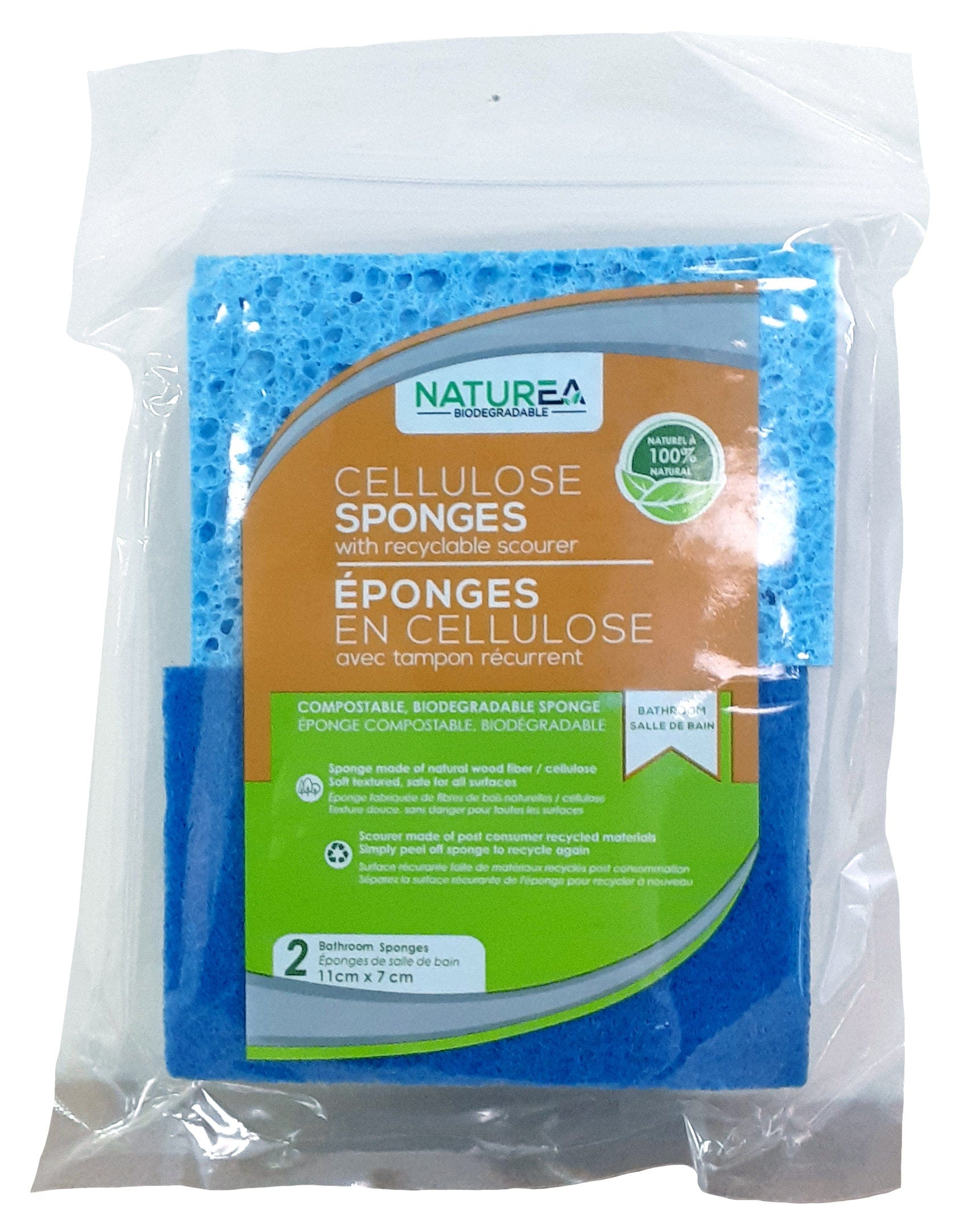 NATUREA BIODEGRADABLE Épicerie Éponges en cellulose avec tampon récurrent salle de bain 2un