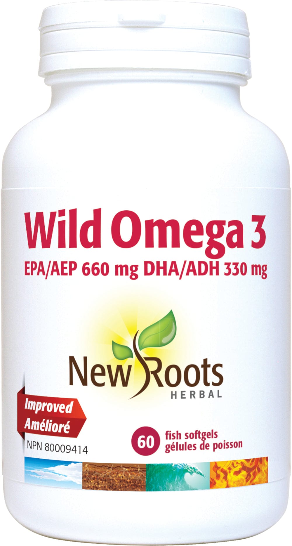 NEW ROOTS HERBAL Suppléments Wild Omega3 660mg AEP/ 330mg ADH / Oméga 3 sauvage 60gel