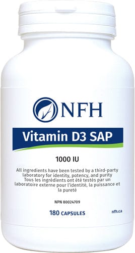 NFH Suppléments Vitamin D3 1000 ui Sap 180caps
DATE DE PÉREMPTION : 31 DÉCEMBRE 2026