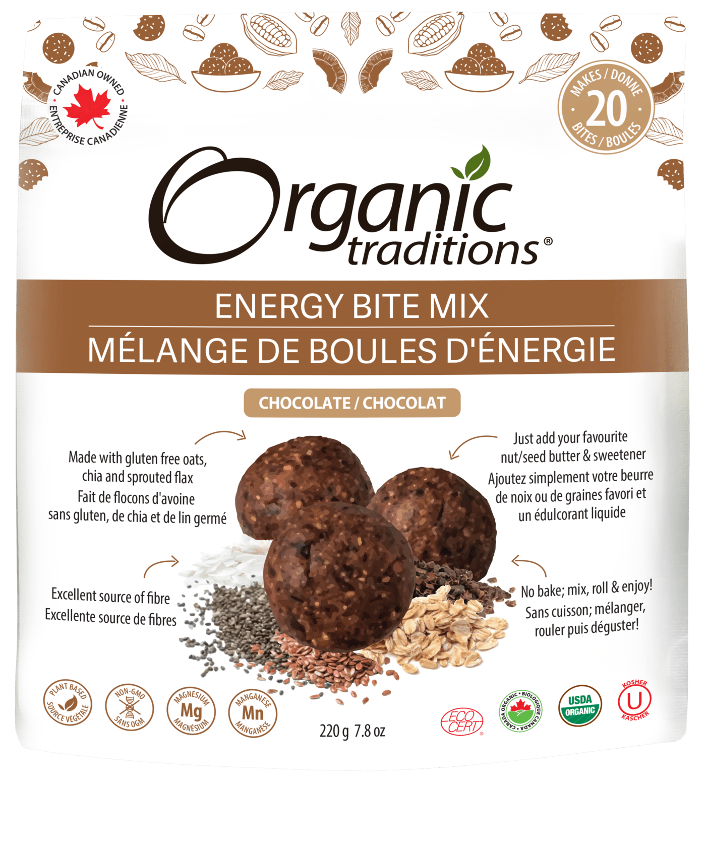 ORGANIC TRADITIONS Épicerie Mélange de boules énergie chocolat bio 220g