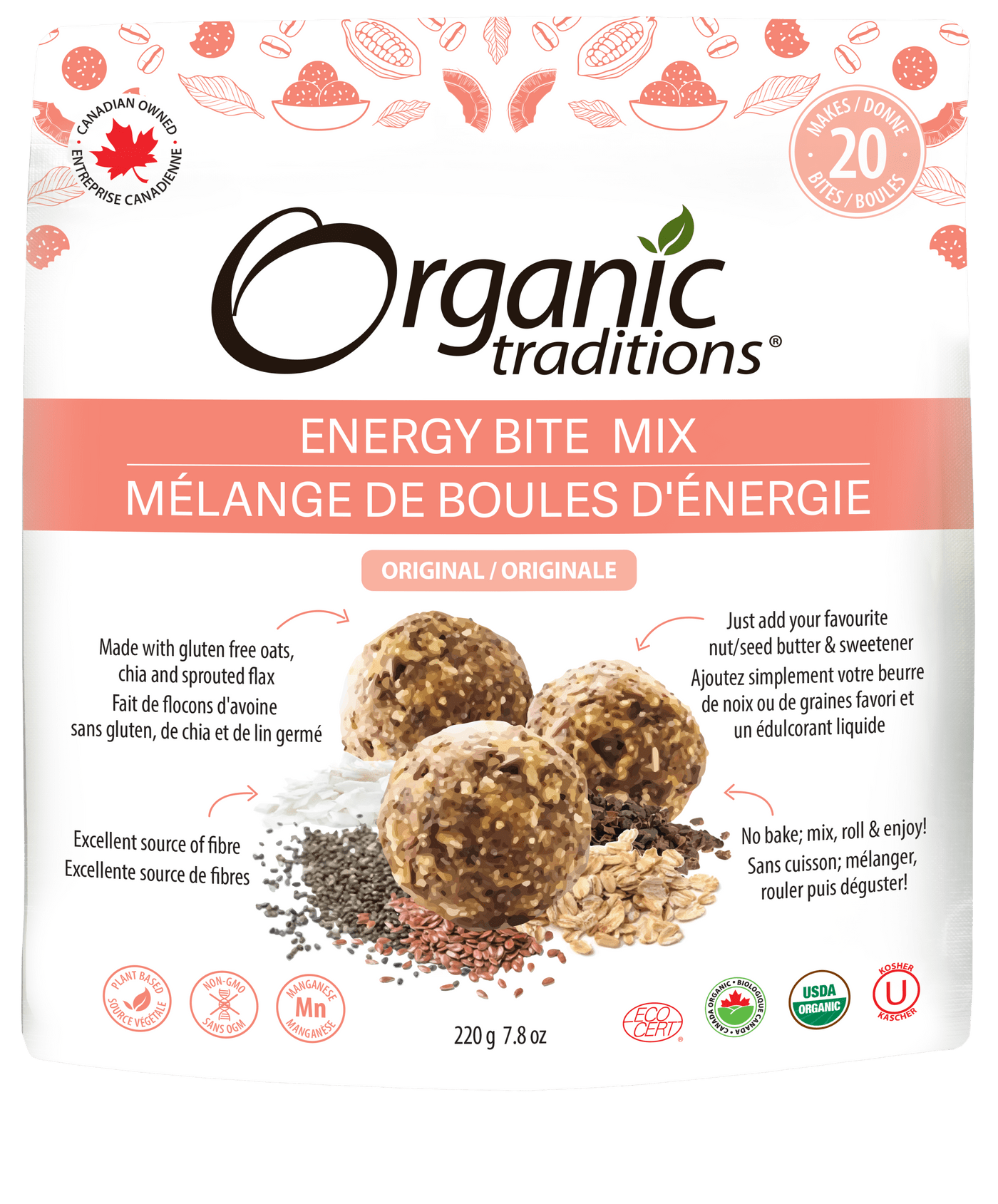 ORGANIC TRADITIONS Épicerie Mélange de boules énergie original bio 220g