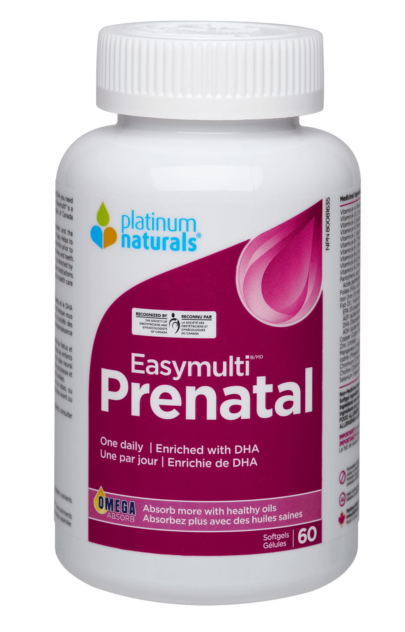 PLATINUM Suppléments Easymulti prénatal 60gel
DATE DE PÉREMPTION : 31 OCTOBRE 2025