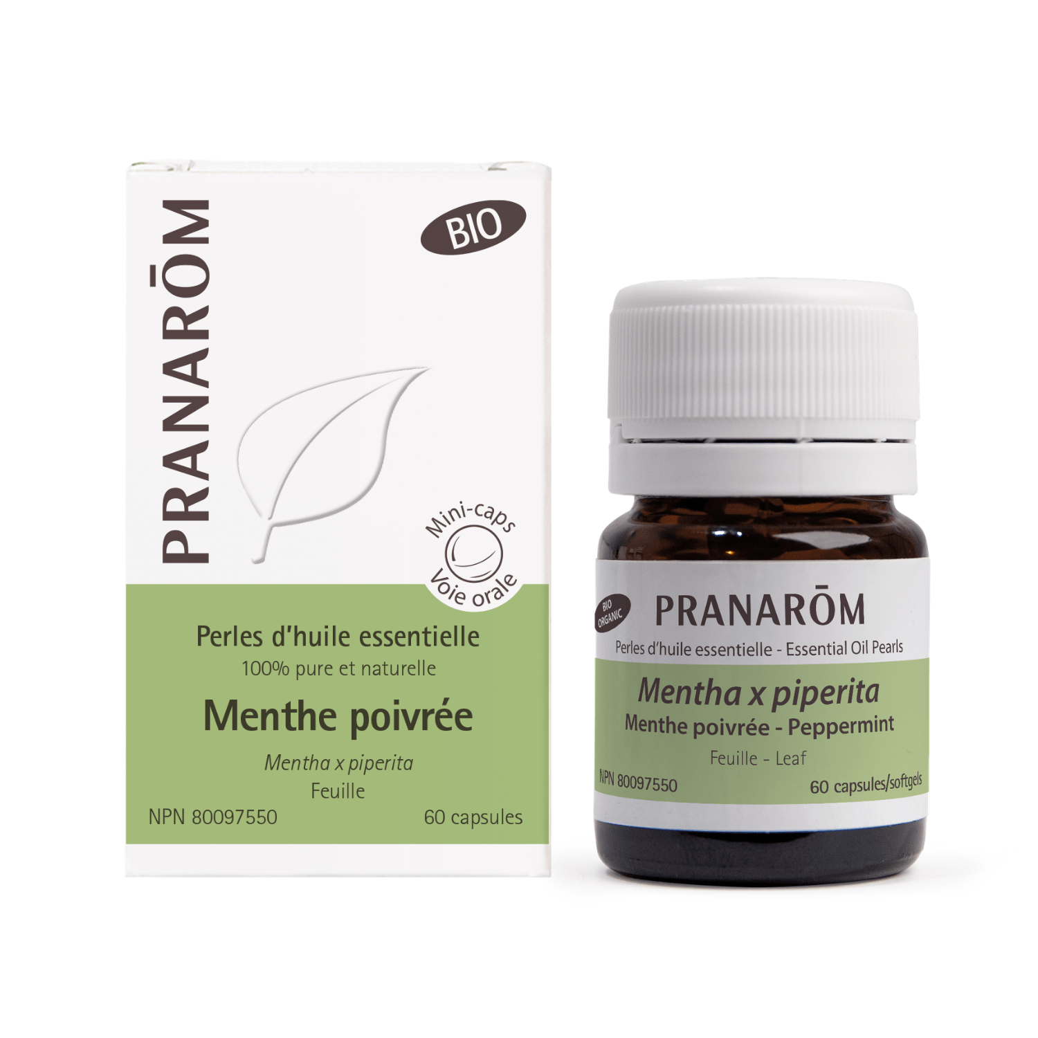 PRANAROM Suppléments Perles d'huile essentielle menthe poivrée bio 60caps